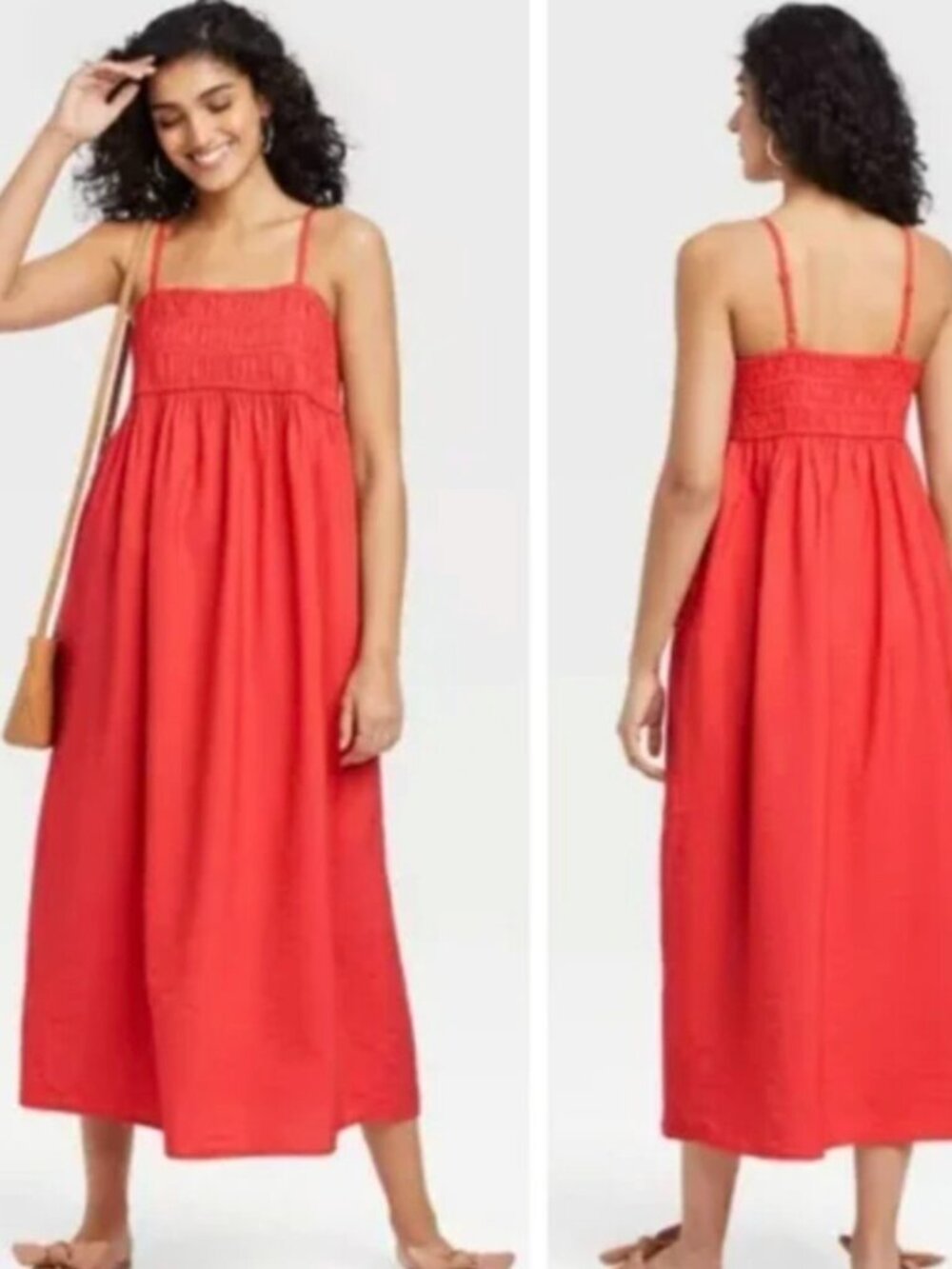 A New Day Bright Coral Smocked Strappy Dress Size XL
